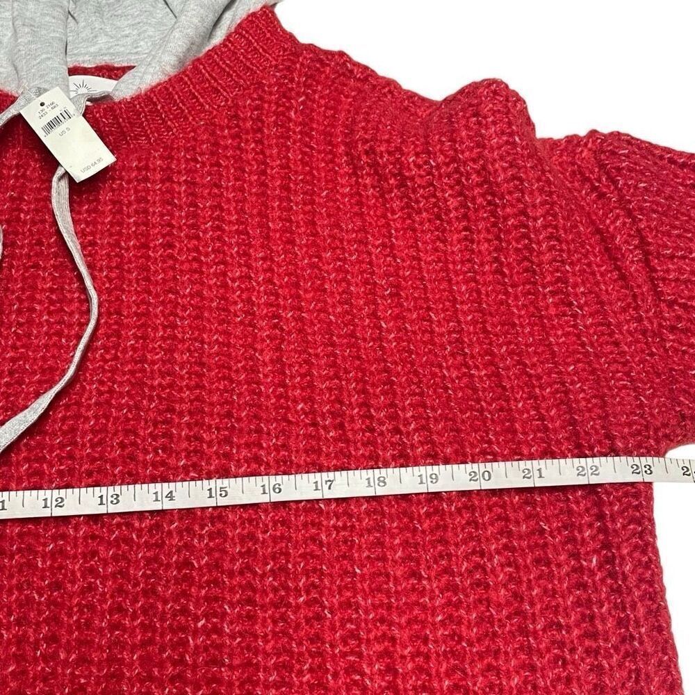Aerie Offline Red and Gray Mixed Material Thick Knit Hoodie N0337 - Picture 5 of 8